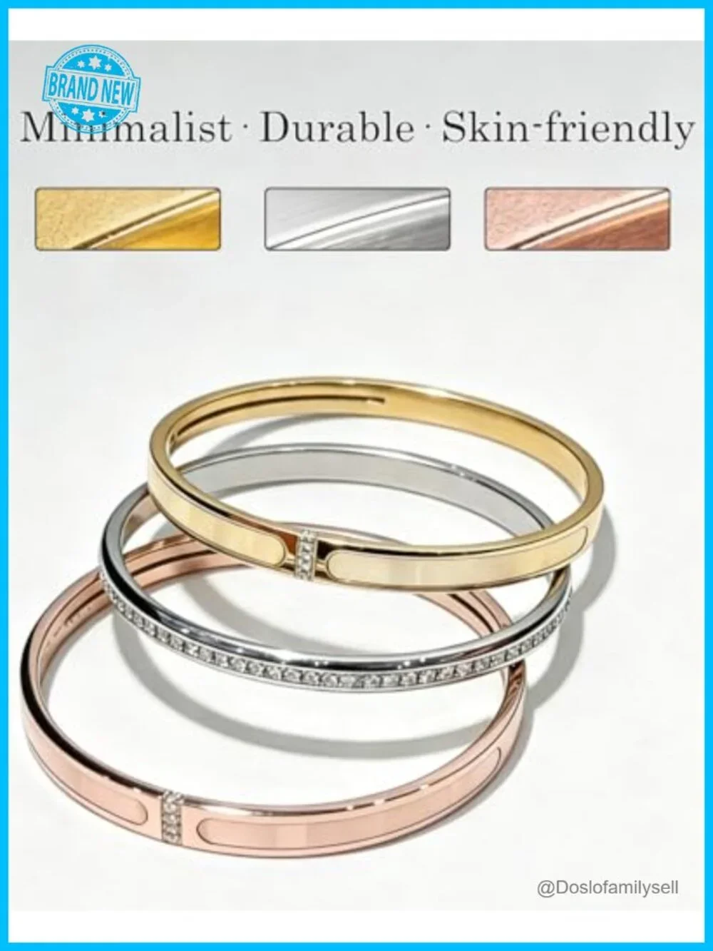 5-Piece Stainless Steel Bangle Bracelet Set, Gold Plated, Classic Stackable